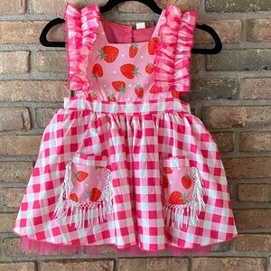 Pink Strawberry Checkered Dress NWT